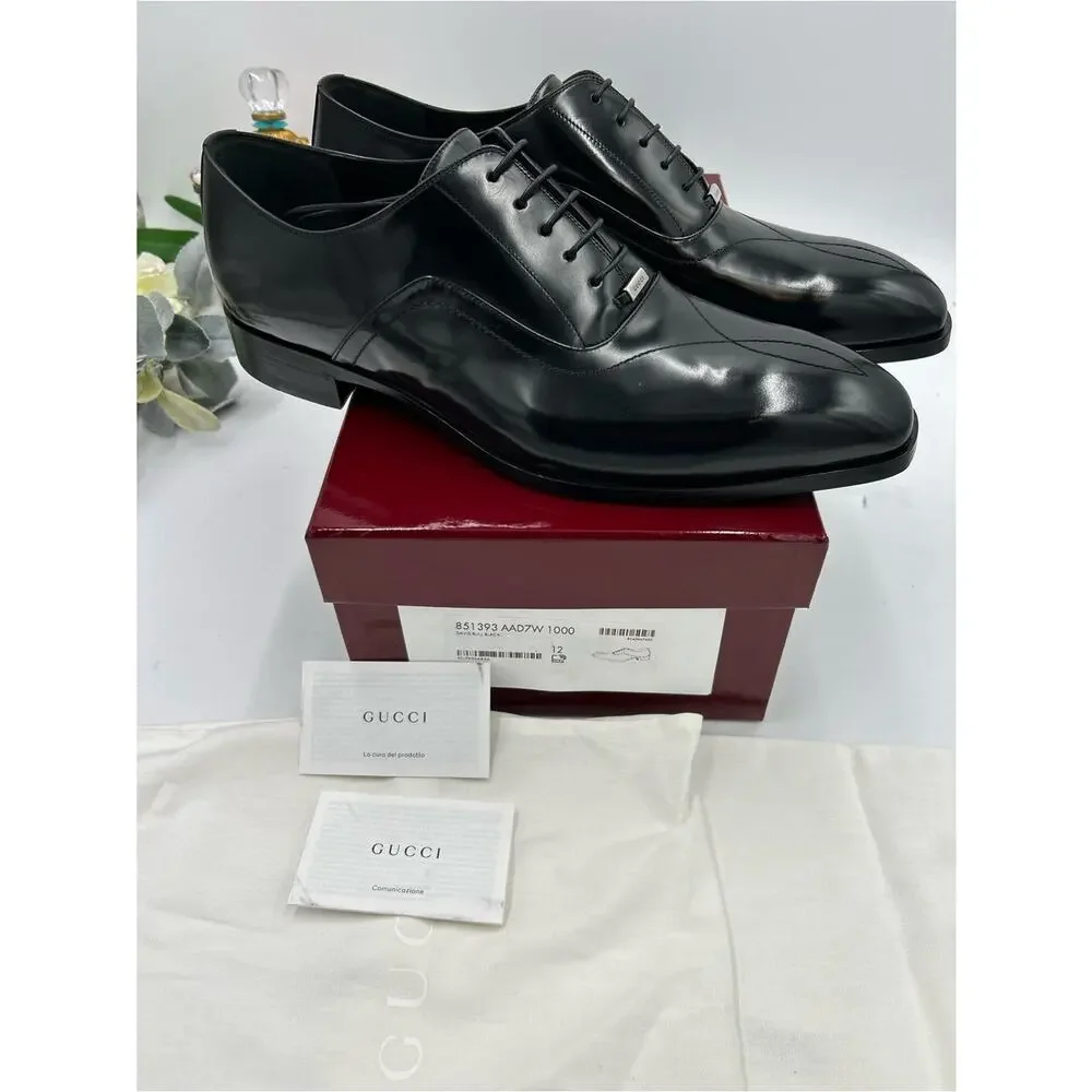 Men's Gucci Leather lace up dress shoes, size 12 fits 12.5 US made in Italy